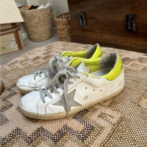 Golden Goose | Superstar Distressed Sneakers | Lime Green Backs
